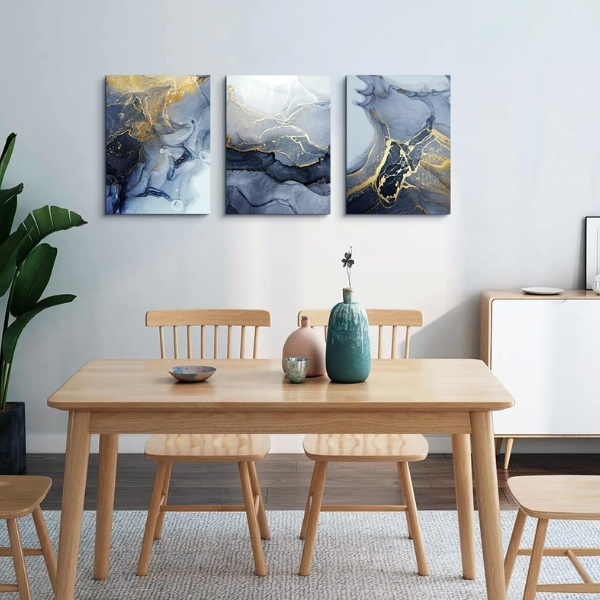 Arte Mural Abstracto de Mármol Azul y Dorado — Arte Mural Premium para Interiores Modernos