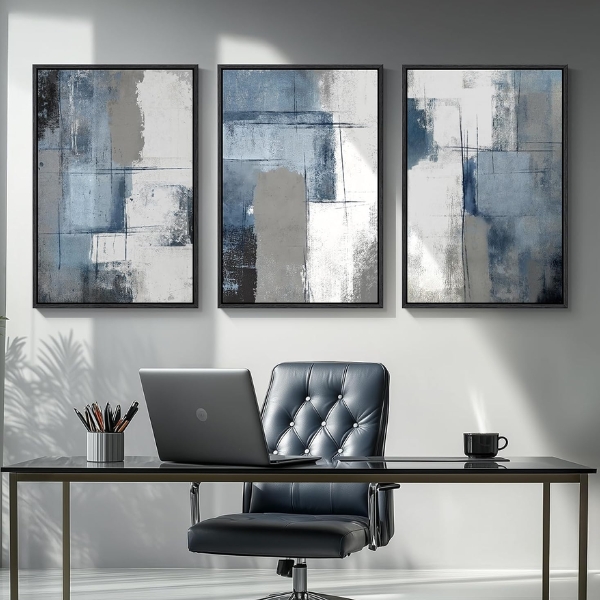 Arte Mural Abstracto Geométrico Azul y Gris — Arte Mural Premium para Interiores Modernos