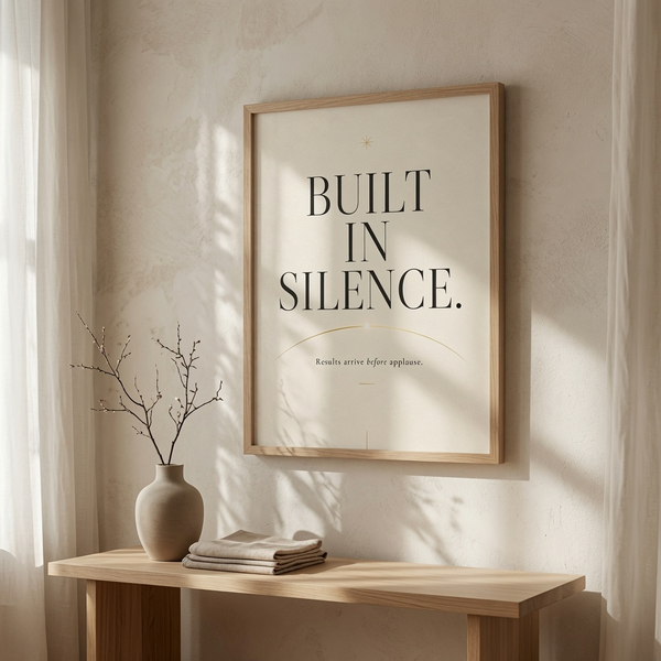 built in silence quiet success wall art achievement mindset decor silent success decor focused execution artwork quiet ambition decor 30x40 cm 12x16 inch natural wood frame