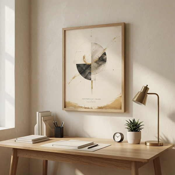 Controlled Chaos Abstract desk geometric abstract art in 13x18 cm 5x7 natural wood frame