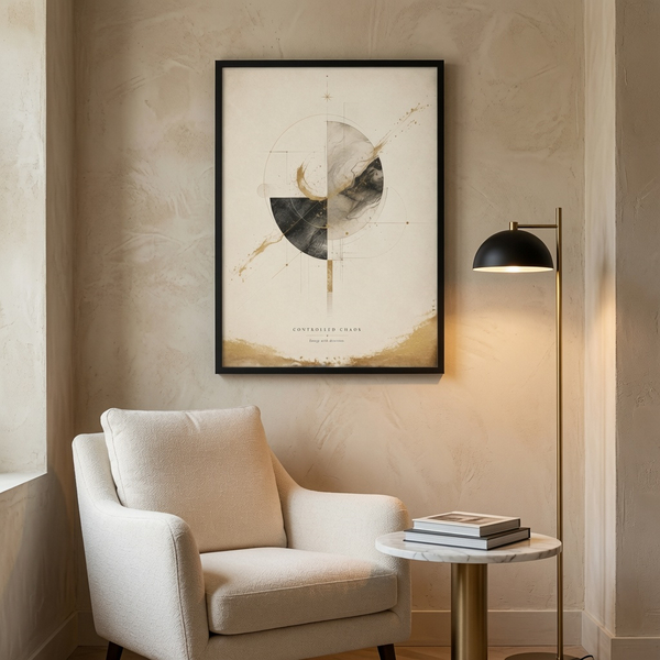 Controlled Chaos Abstract reading corner abstract print in 28x43 cm 11x17 black frame
