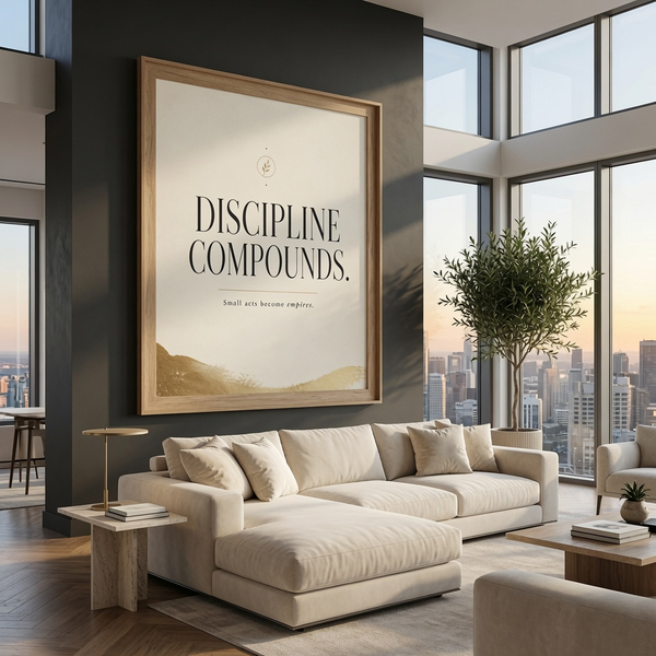 discipline builds empires consistent action wall art success mindset wall art discipline wall decor daily discipline artwork compound success artwork 60x80 cm 24x32 inch natural wood frame
