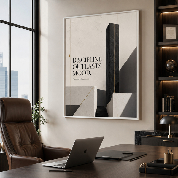 Discipline Outlasts Mood goal setting wall art in 40x50 cm 16x20 white frame