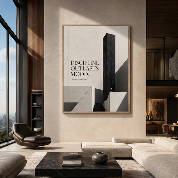 Discipline Outlasts Mood premium interior artwork in 60x80 cm 24x32 natural wood frame
