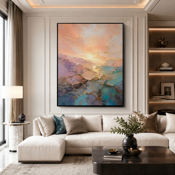 Golden Dawn Vista Black Frame Landscape Art in 45x60 cm 18x24 Black Frame