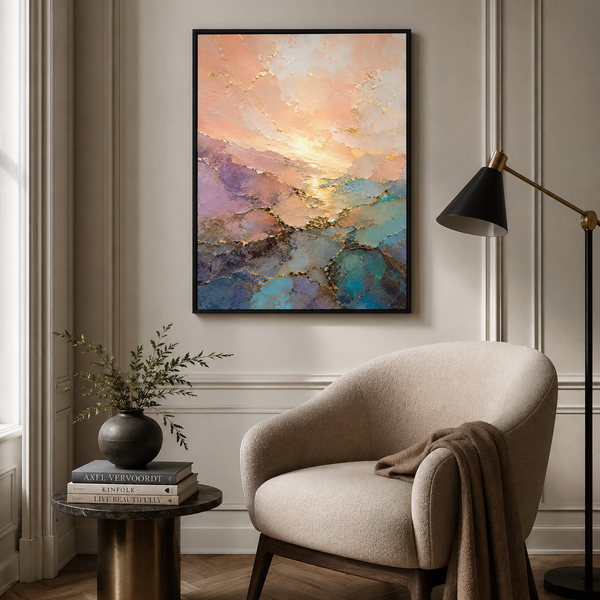 Golden Dawn Vista Reading Corner Landscape Print in 28x43 cm 11x17 Black Frame