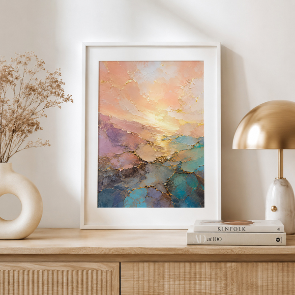 Golden Dawn Vista Small Luxury Landscape Print in 20x25 cm 8x10 White Frame