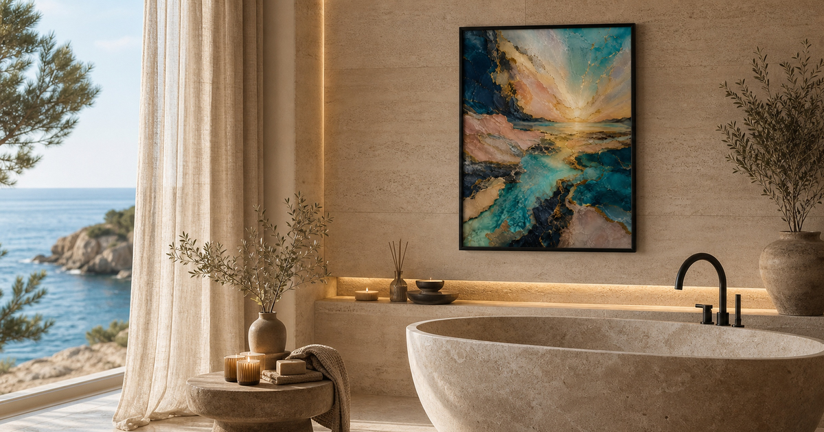 golden horizon lagoon serene coastal decor art abstract coastal wall art calm luxury interiors premium wall art by zenith living arts
