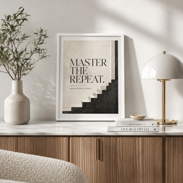 Master The Repeat motivational office print in 20x25 cm 8x10 white frame