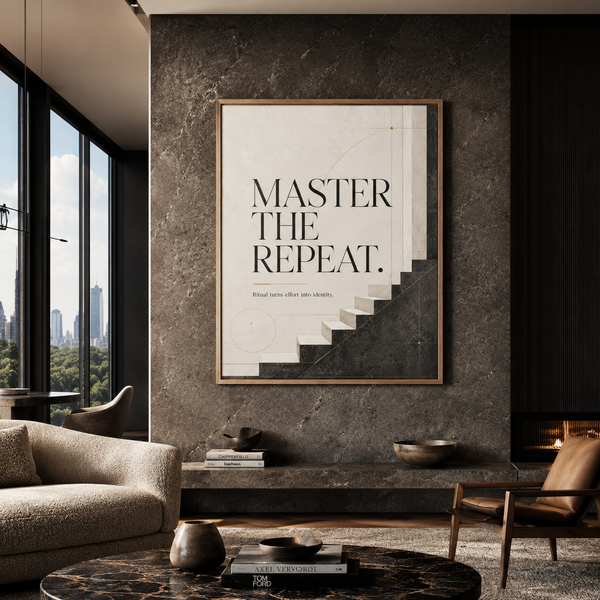Master The Repeat refined workspace art in 60x80 cm 24x32 natural wood frame