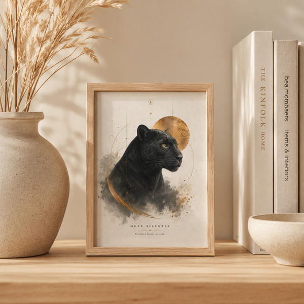 move silently panther print luxury office wall art discipline wall art black panther print panther wall decor 13x18 cm 5x7 inch natural wood frame