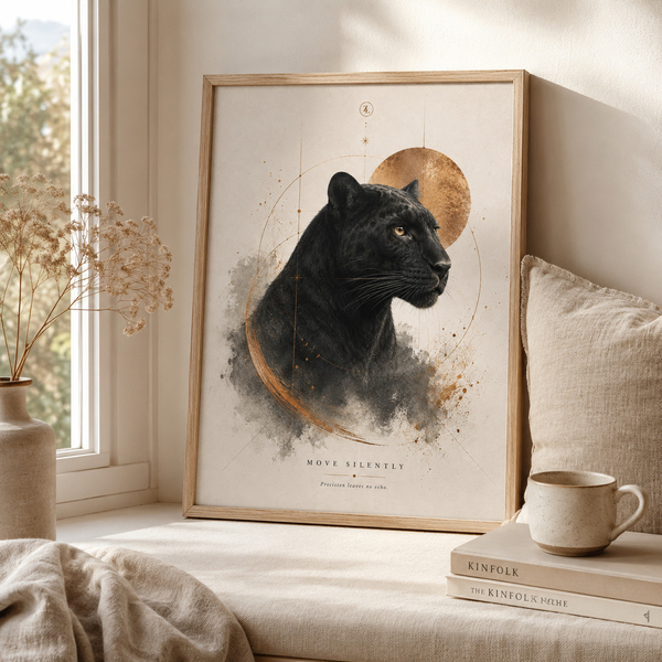move silently panther print luxury office wall art modern wildlife print black panther print panther wall decor 30x40 cm 12x16 inch natural wood frame