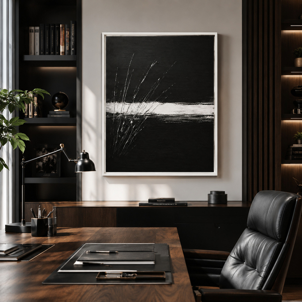 Noir Horizon Motion Clean White Frame Abstract Art in 40x50 cm 16x20 White Frame