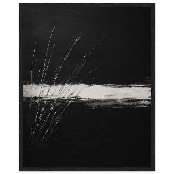 noir horizon motion minimalist black and white wall art light wood frame minimalist art modern black and white print minimalist monochrome artwork abstract motion wall decor