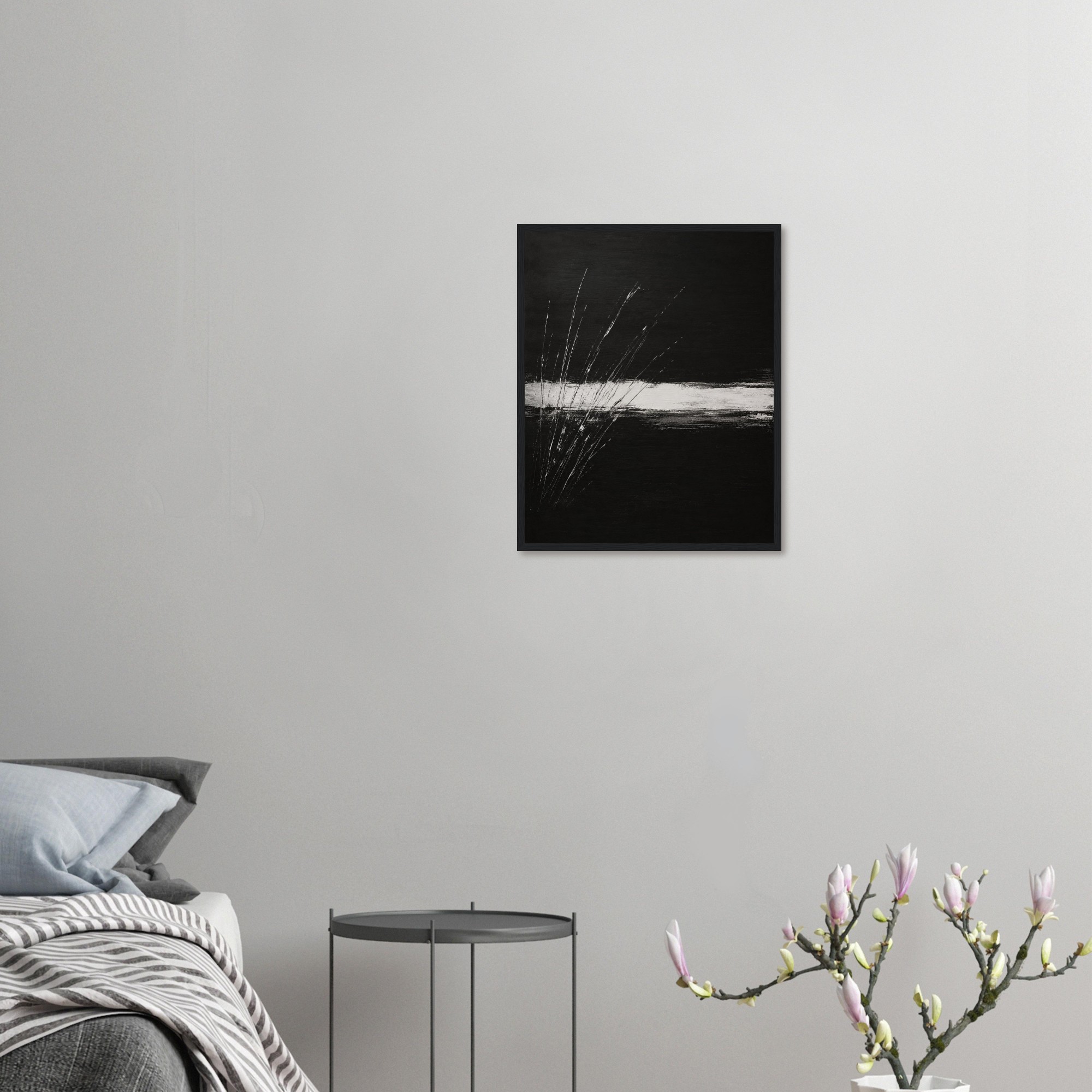 Noir Horizon Motion Minimalist Black and White Wall Art in a Quiet Luxury Interior