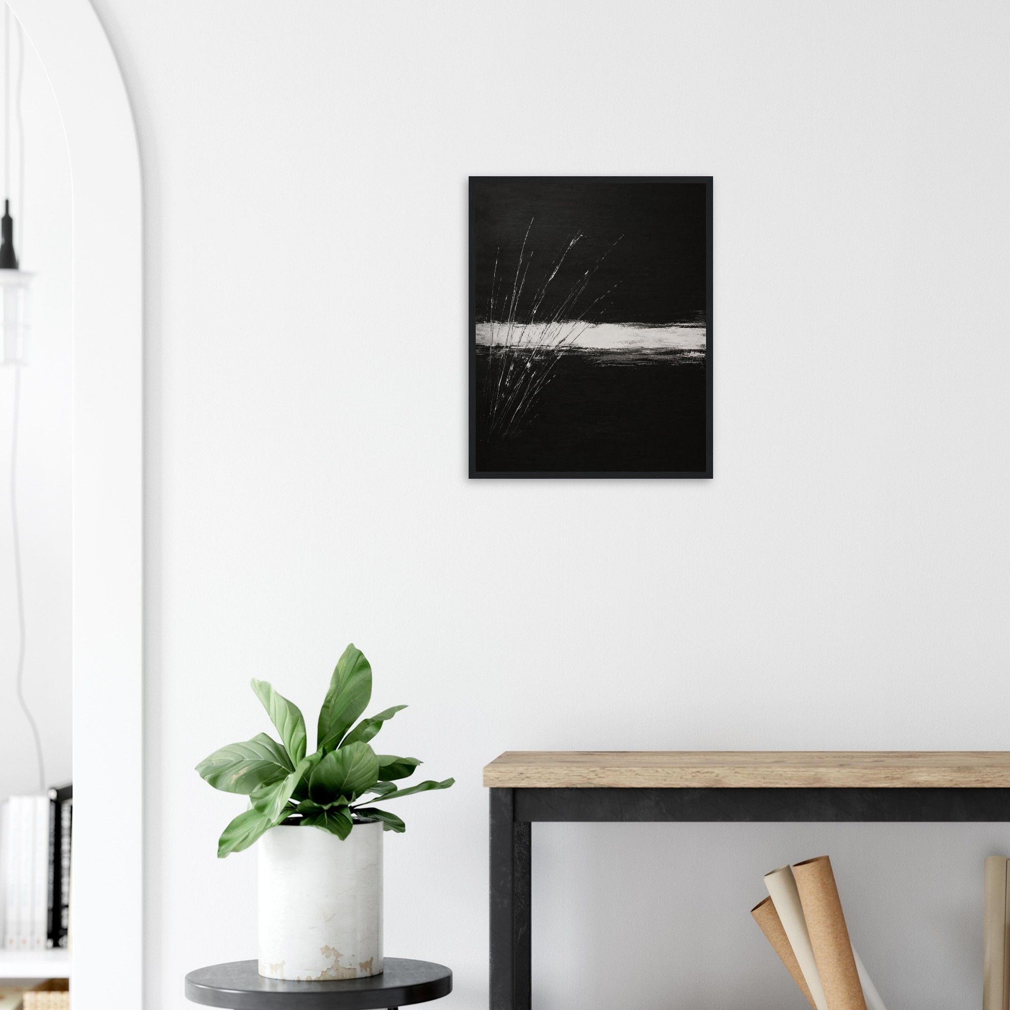 noir horizon motion minimalist black and white wall art refined black and white art modern black and white print minimalist monochrome artwork abstract motion wall decor
