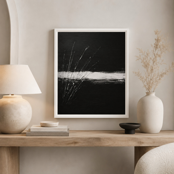 Noir Horizon Motion Small White Frame Abstract Print in 20x25 cm 8x10 White Frame
