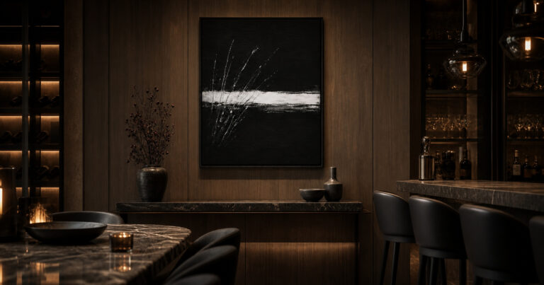 noir horizon motion abstract horizon motion art minimalist black and white wall art quiet luxury interior art premium wall art by zenith living arts