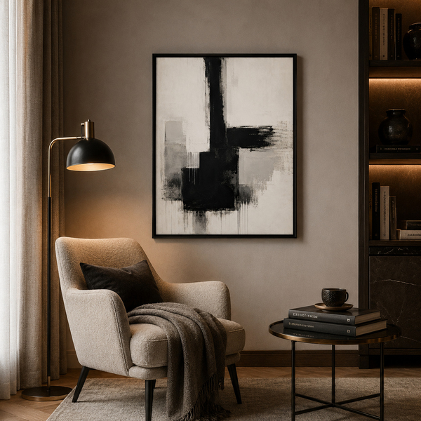 Silent Structure Form arte monocromático para rincón de lectura en 28x43 cm 11x17 con marco negro