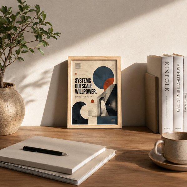 systems outscale willpower productivity wall art motivational office print systems thinking artwork workflow optimization decor productivity systems artwork 13x18 cm 5x7 inch natural wood frame